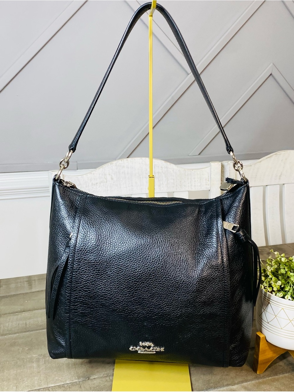 Coach Marlon Hobo Bag Black Pebbled Leather Shoulder Purse Handbag